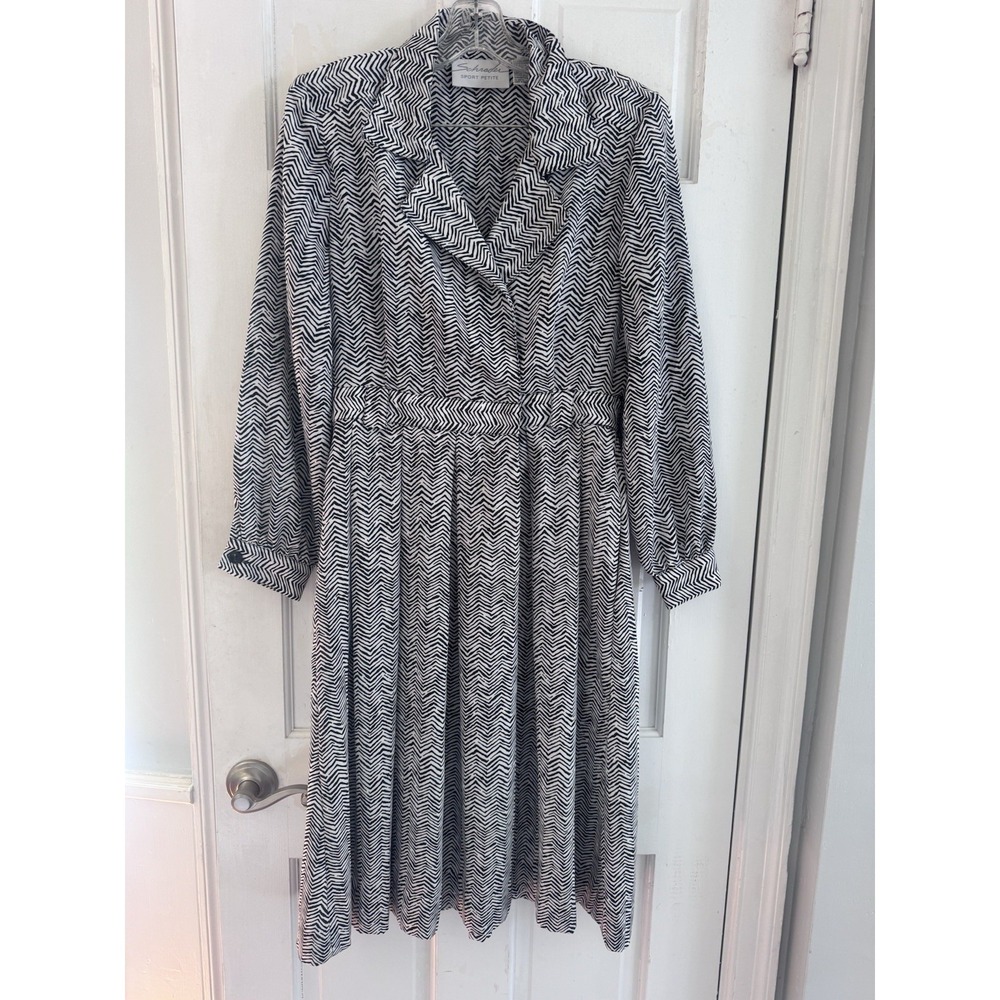 VINTAGE 1970'S Chevron Print Shirt Dress SCHRADER SPORT‎ Petite Sz 8 No Belt